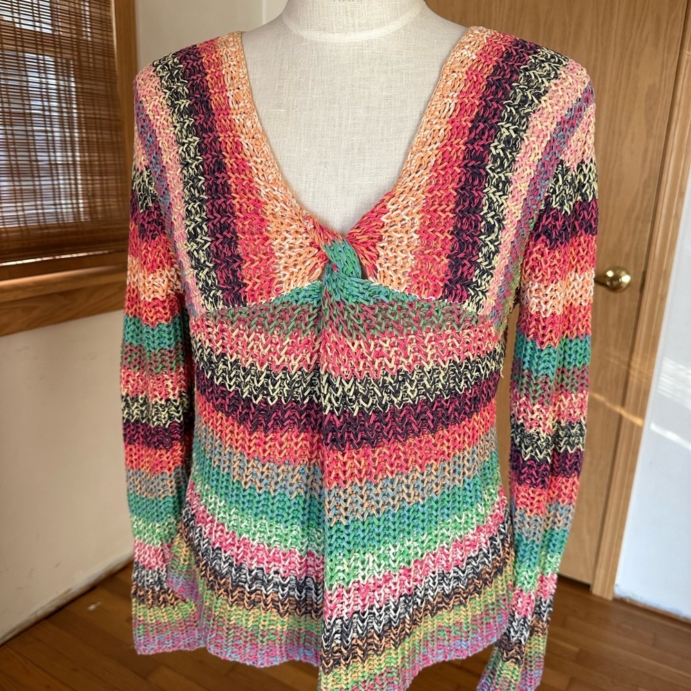 Cousin Johnny Medium Colorful Striped VNeck Knitted Sweater Pullover 90s Y2K C11
